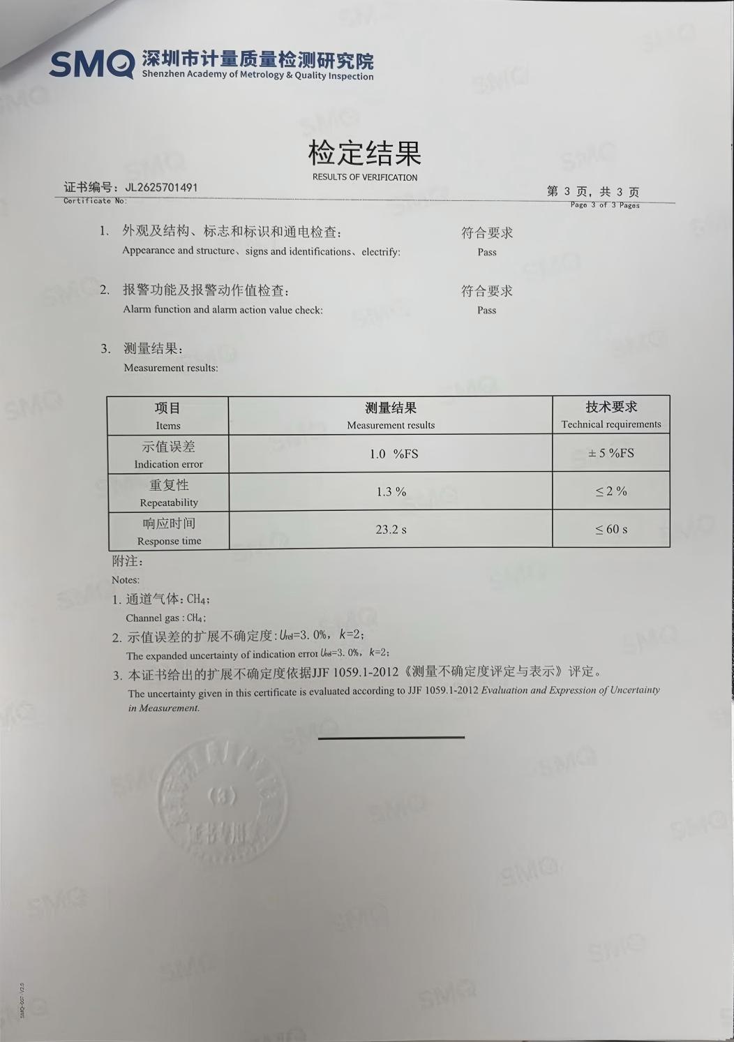 索富通GT-9801TC探測器通過深圳計量院檢測，各項指標均達標(圖3)